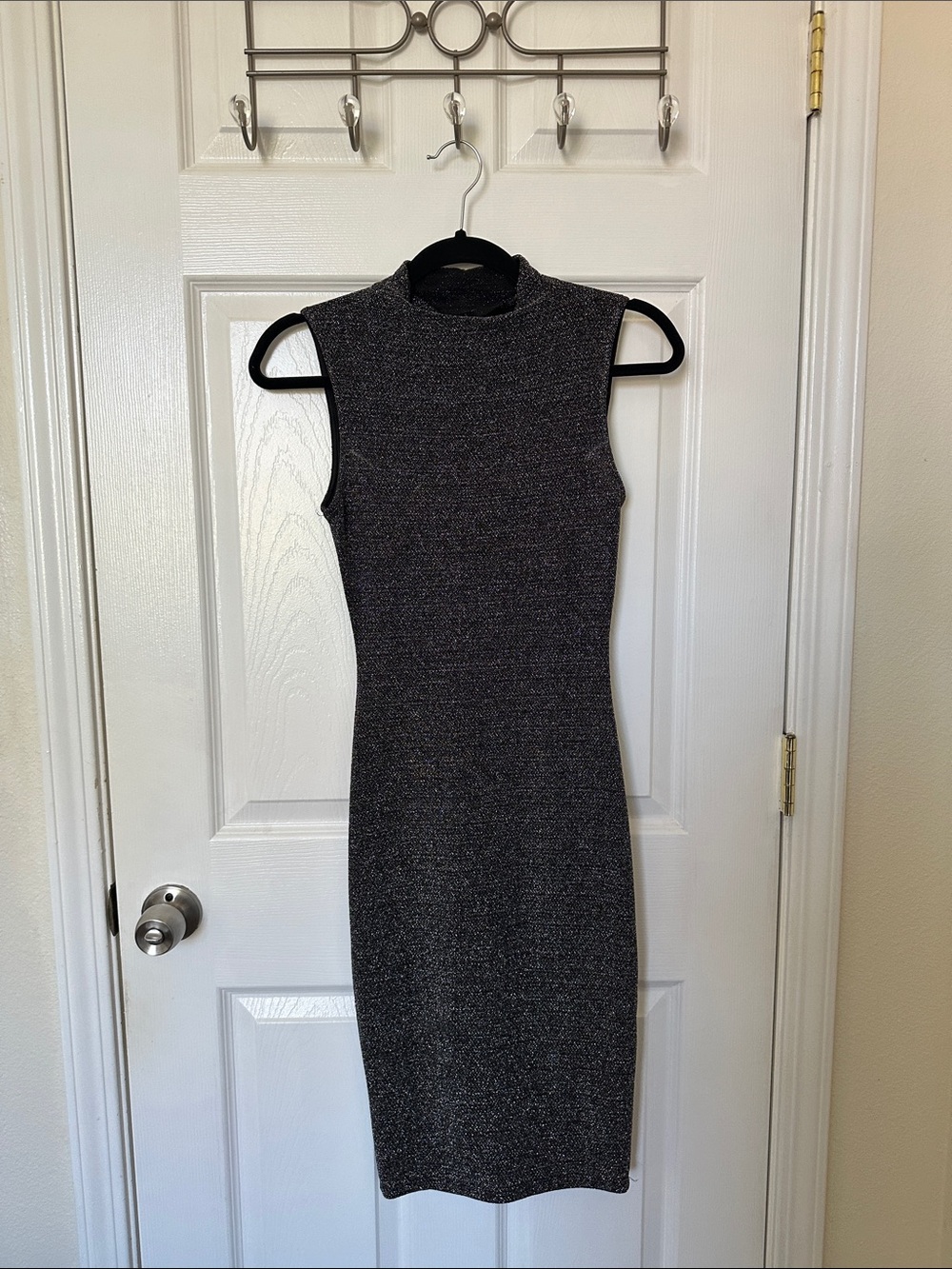 Sleeveless Black Marled Knit Midi Dress